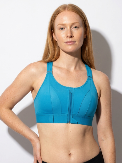 Zip-Front Push-Up Sports Bra with Wide Straps