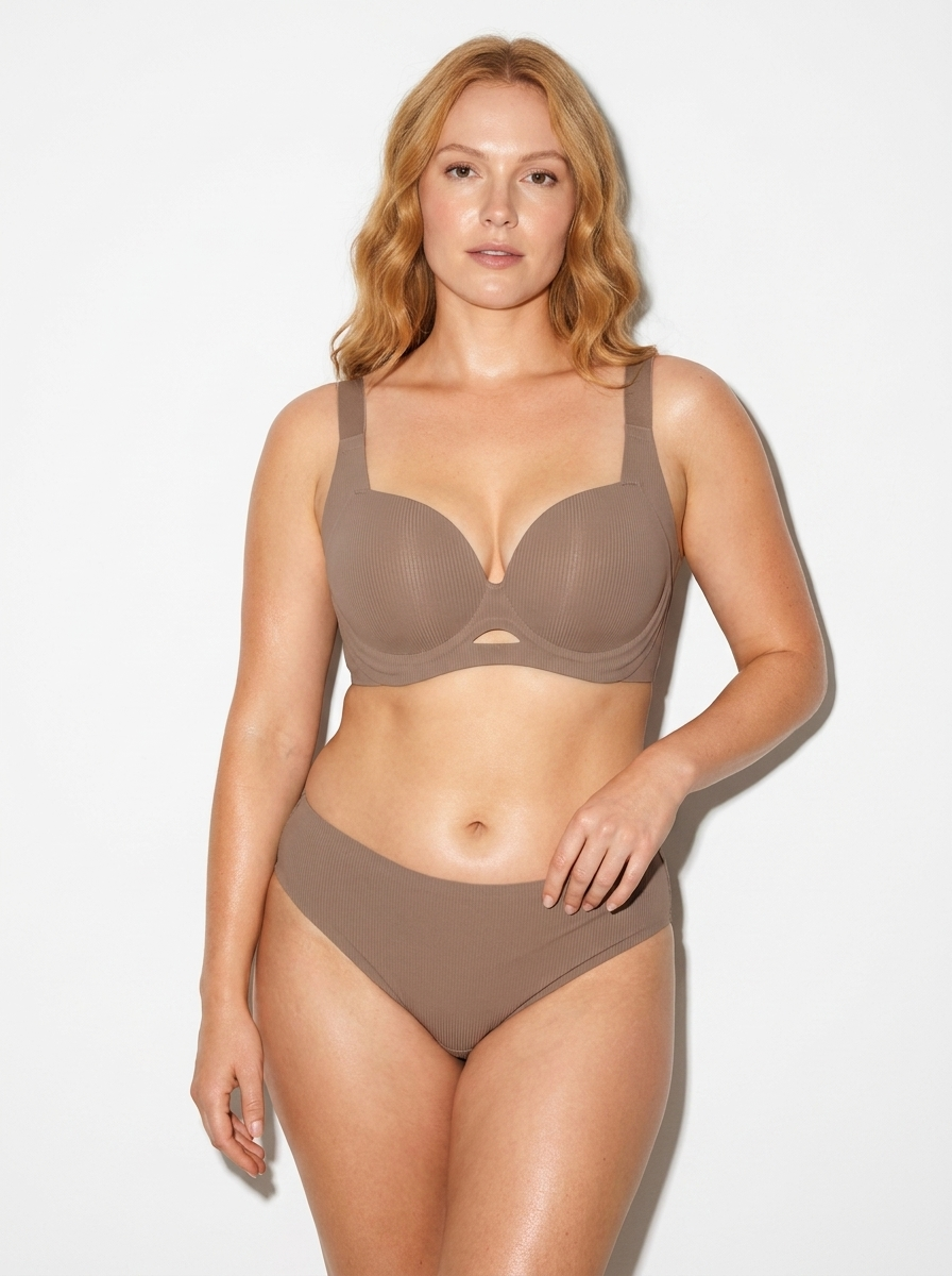 Ribbed Wire-Free Push-Up Bra with Wide Straps