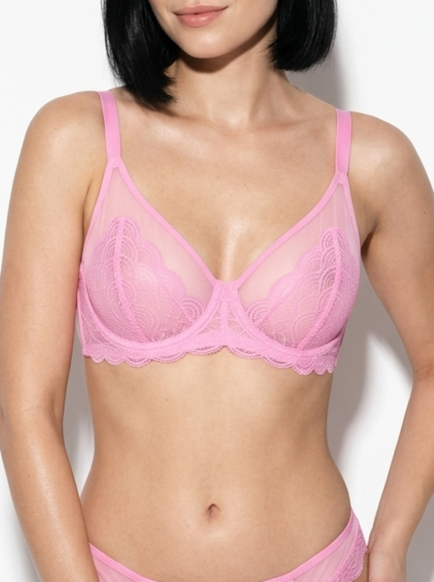 Sheer Underwire Bra | Scalloped Lace Trim | See-Through Mesh Cups