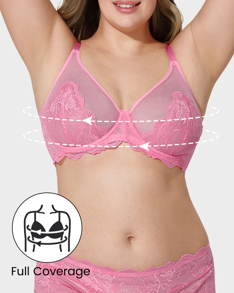 Sheer Underwire Bra | Scalloped Lace Trim | See-Through Mesh Cups