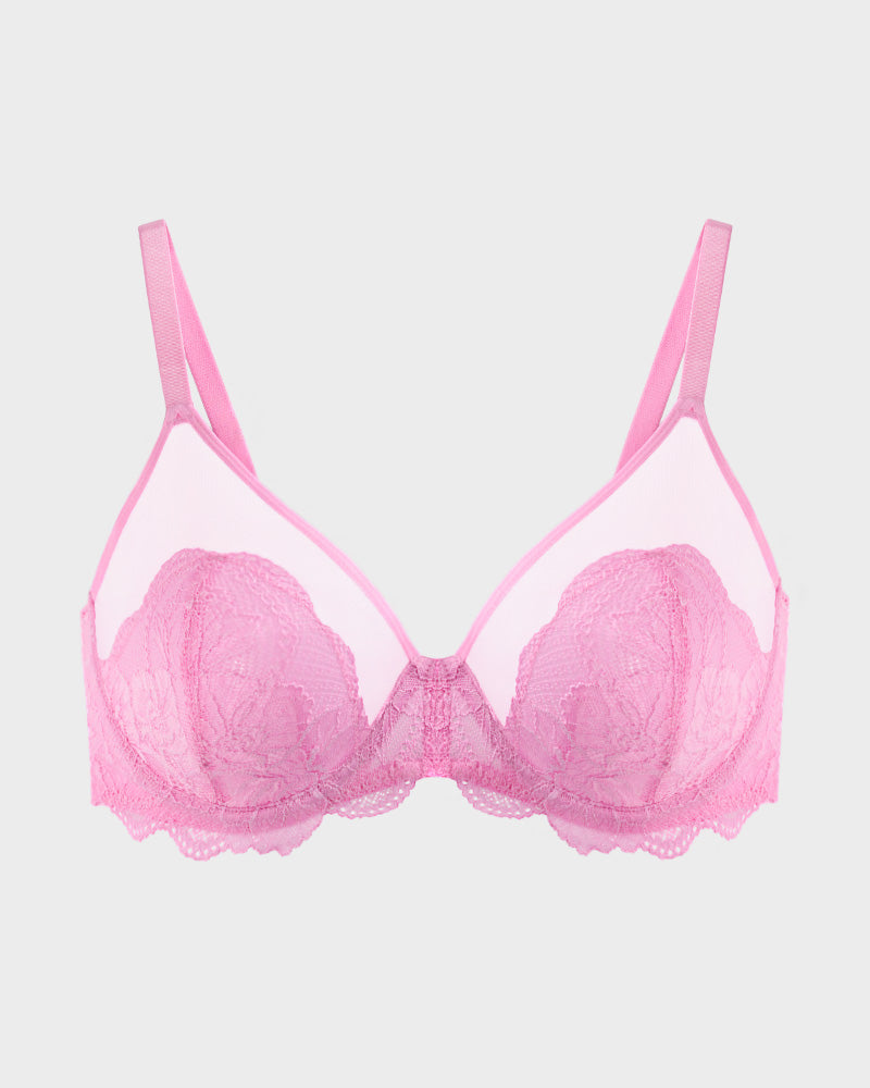 Sheer Underwire Bra | Scalloped Lace Trim | See-Through Mesh Cups