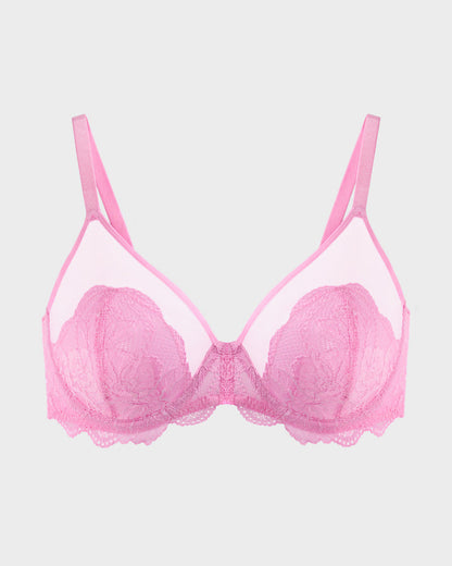 Sheer Underwire Bra | Scalloped Lace Trim | See-Through Mesh Cups